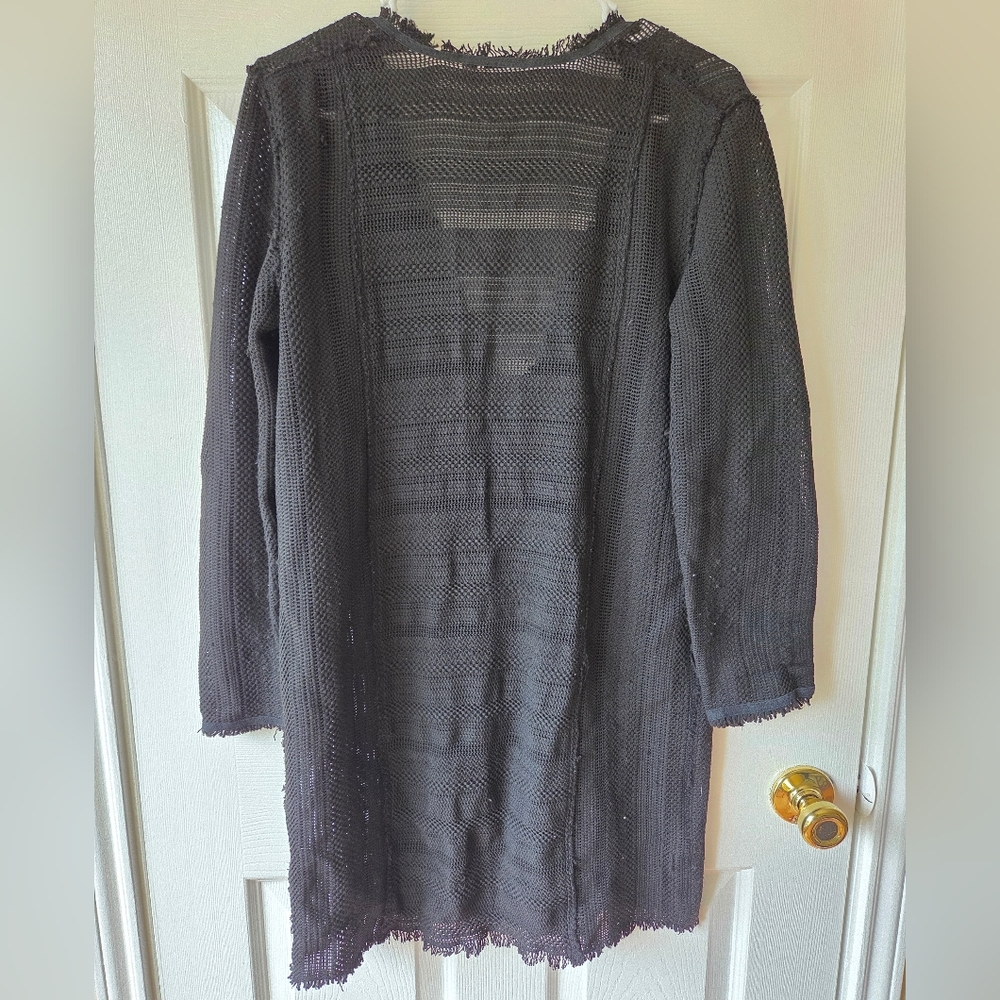 Elie Tahari Black Knit Cardigan M Fringe Hem - Picture 5 of 6